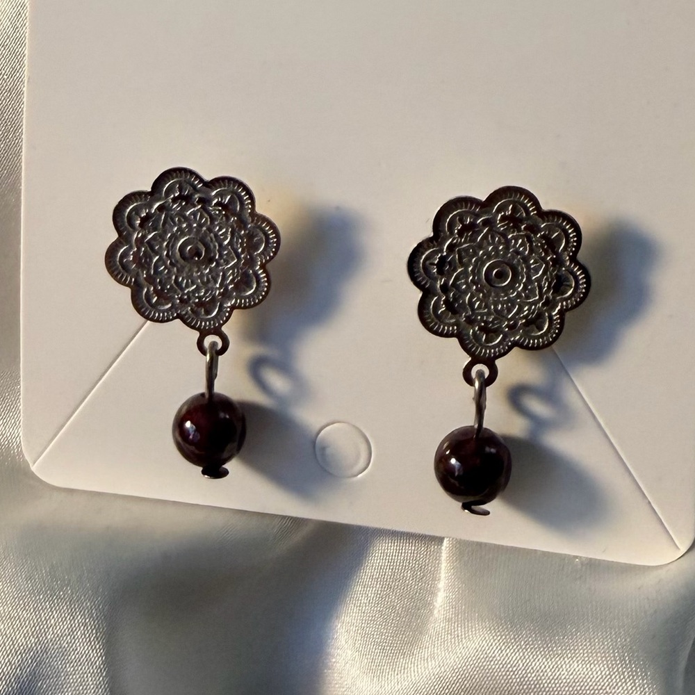 Elegant Floral Mandela Drop Earrings
